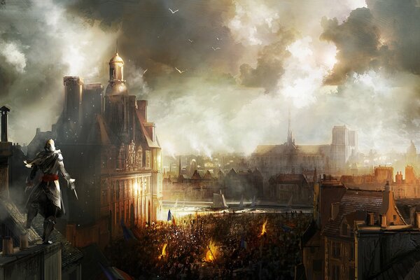 Frankreich steht in Flammen. Kunst aus dem Spiel Assassins Creed