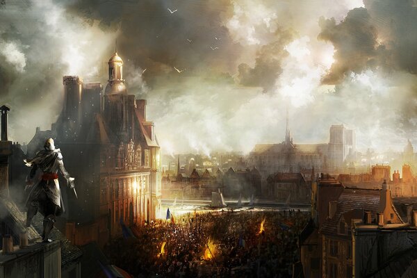France is on fire. Art from the game Assassin s Creed