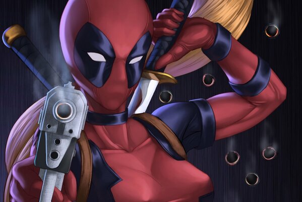 Deadpool fille avec un poignard et un pistolet