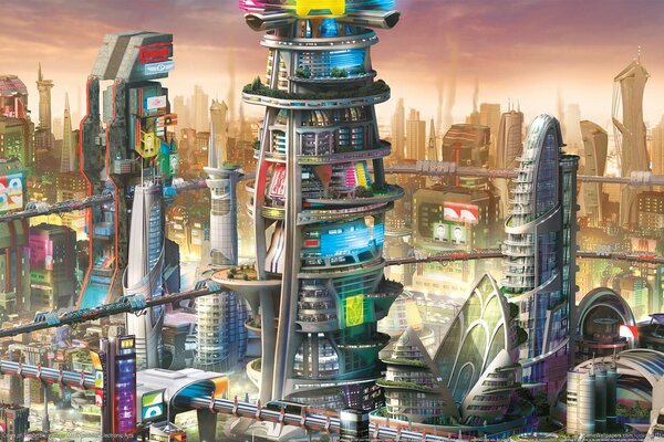 Una bellissima città fantastica dal futuro