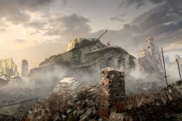 Art carro armato tedesco sulle rovine del gioco World of Tanks