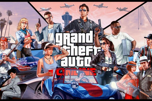 Juego en línea grand Theft auto con todos los personajes