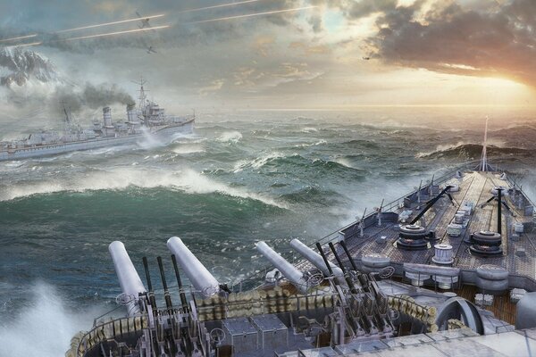 Bataille de navires de guerre en mer