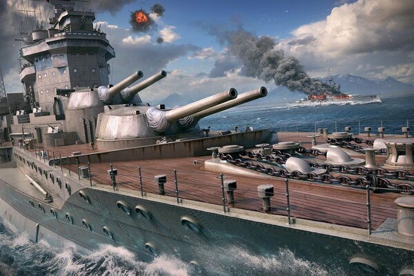 Batalla de buques de guerra en el mar