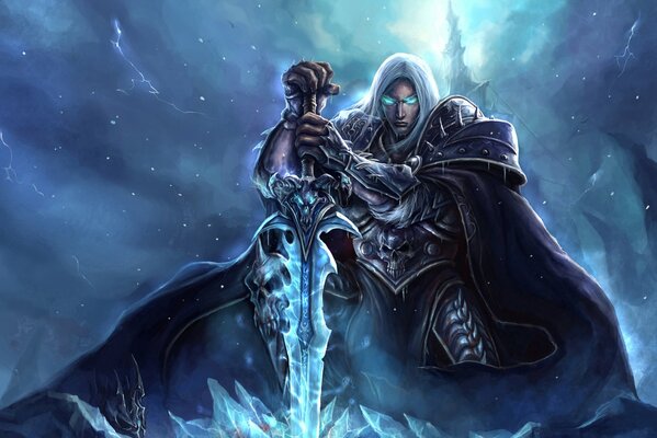 The Lich King from the Warcraft universe with a sword