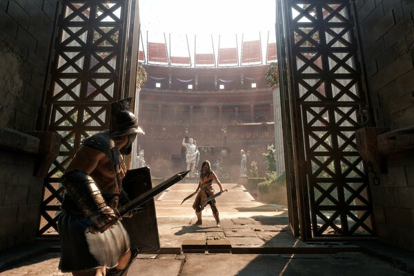 Armed gladiator in the beautiful Colosseum