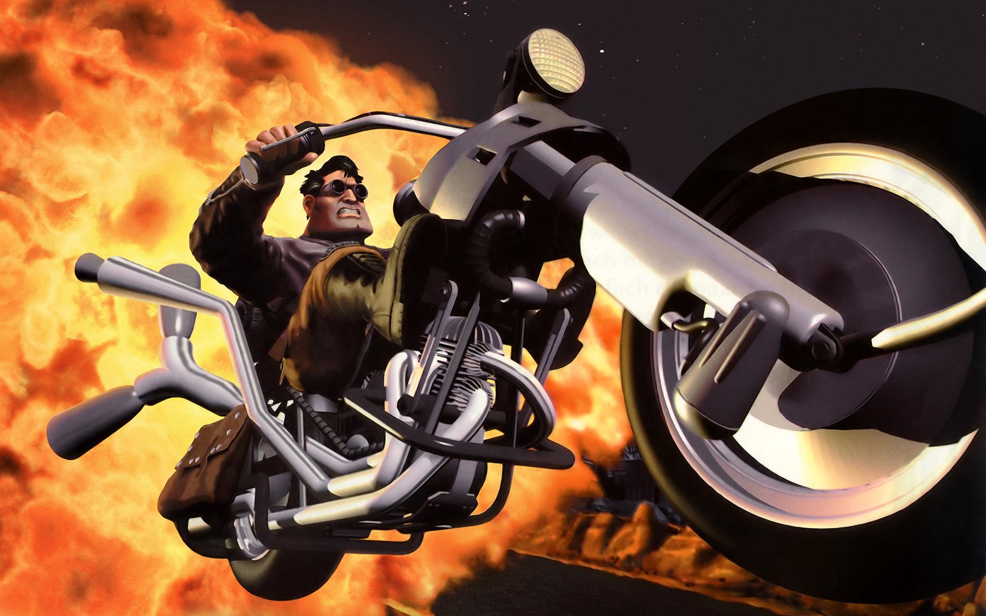 arte a todo gas motocicleta moto ordenador legendario juego clásico género búsqueda personaje biker ben carreras adelante al completo carrete lucasarts fondo de pantalla