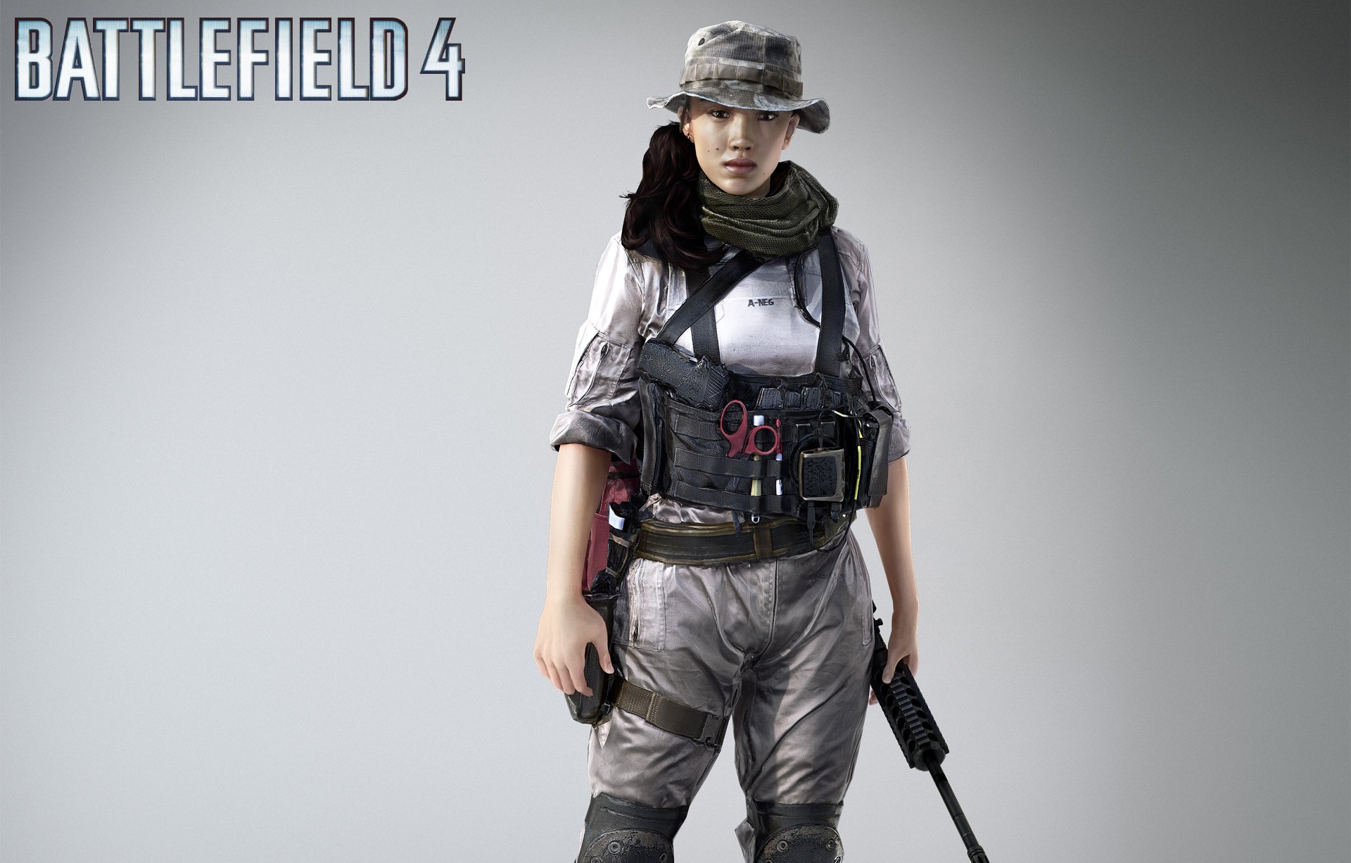 battlefield 4 men fighter girl hannah hanna weapon gun rifle view scissors body armor scarf hat panama the mole logo ea digital illusions ce electronic art