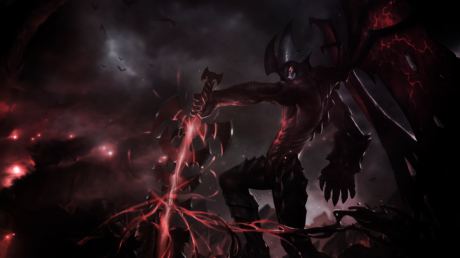 arte league of legends aatrox mosntr spada crepa ali scuro magia