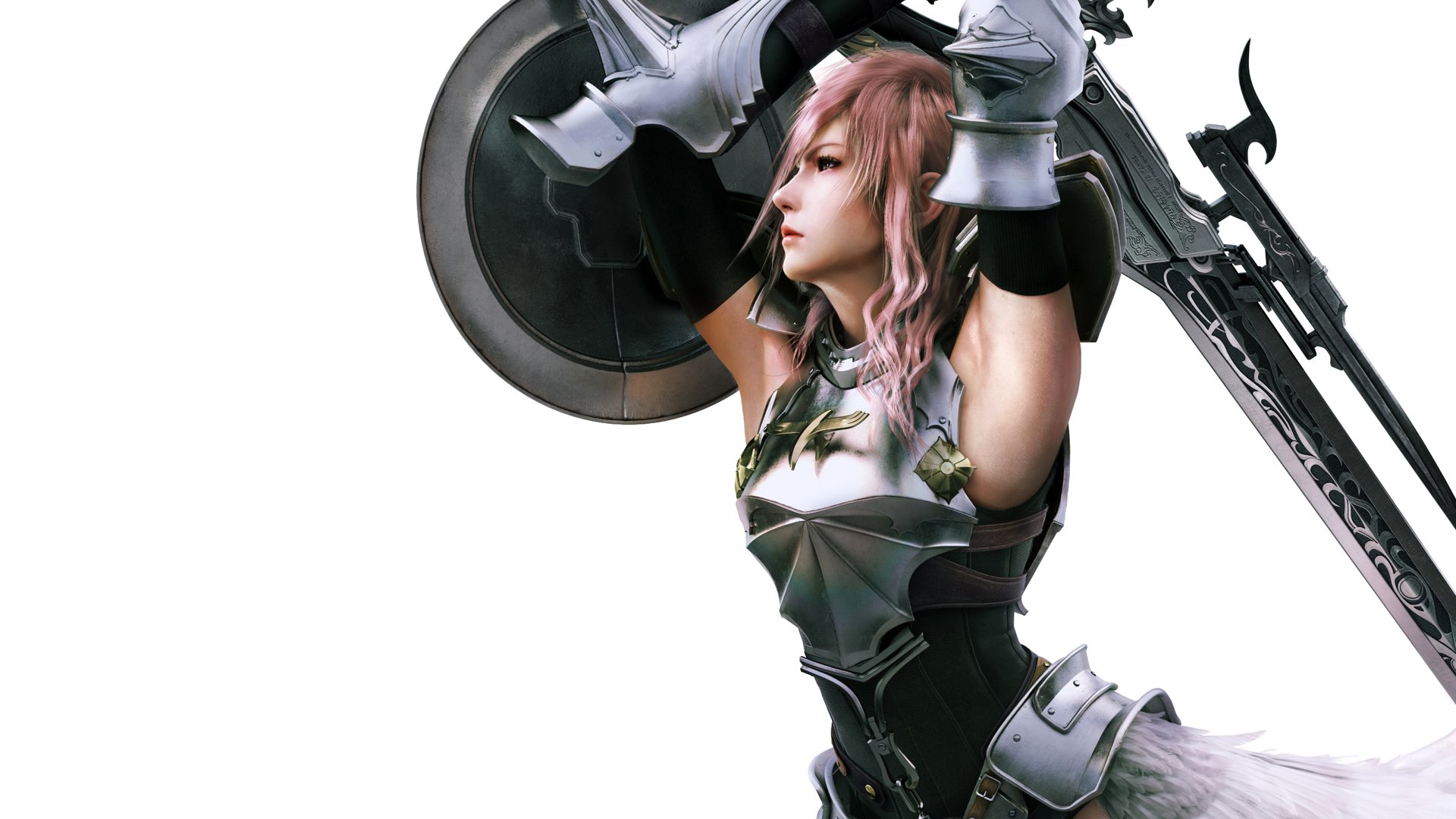 final fantasy xiii lightning girl shield sword white background