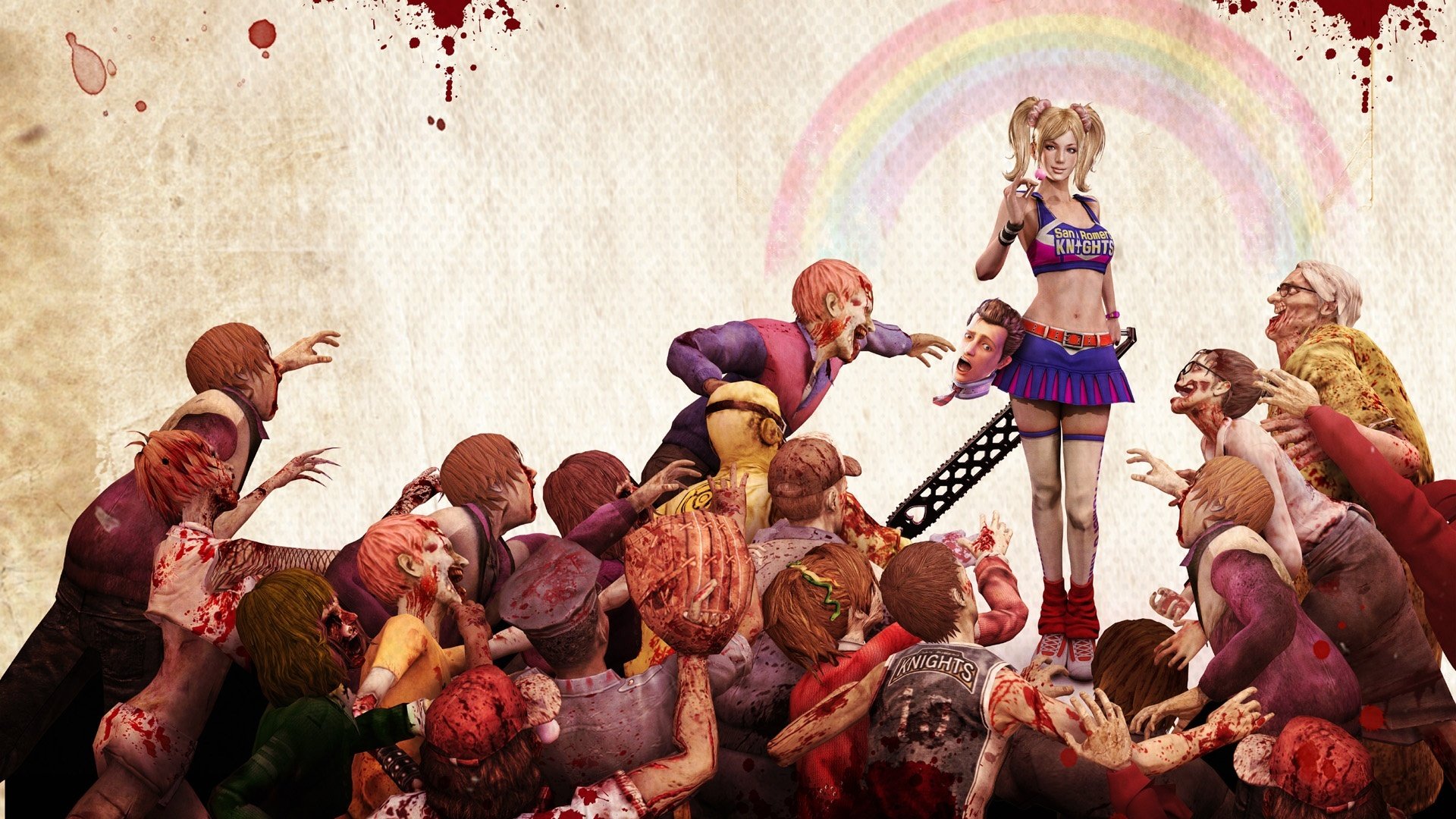 lollipop chainsaw zombie dziewczyna piła elektryczna głowa krew