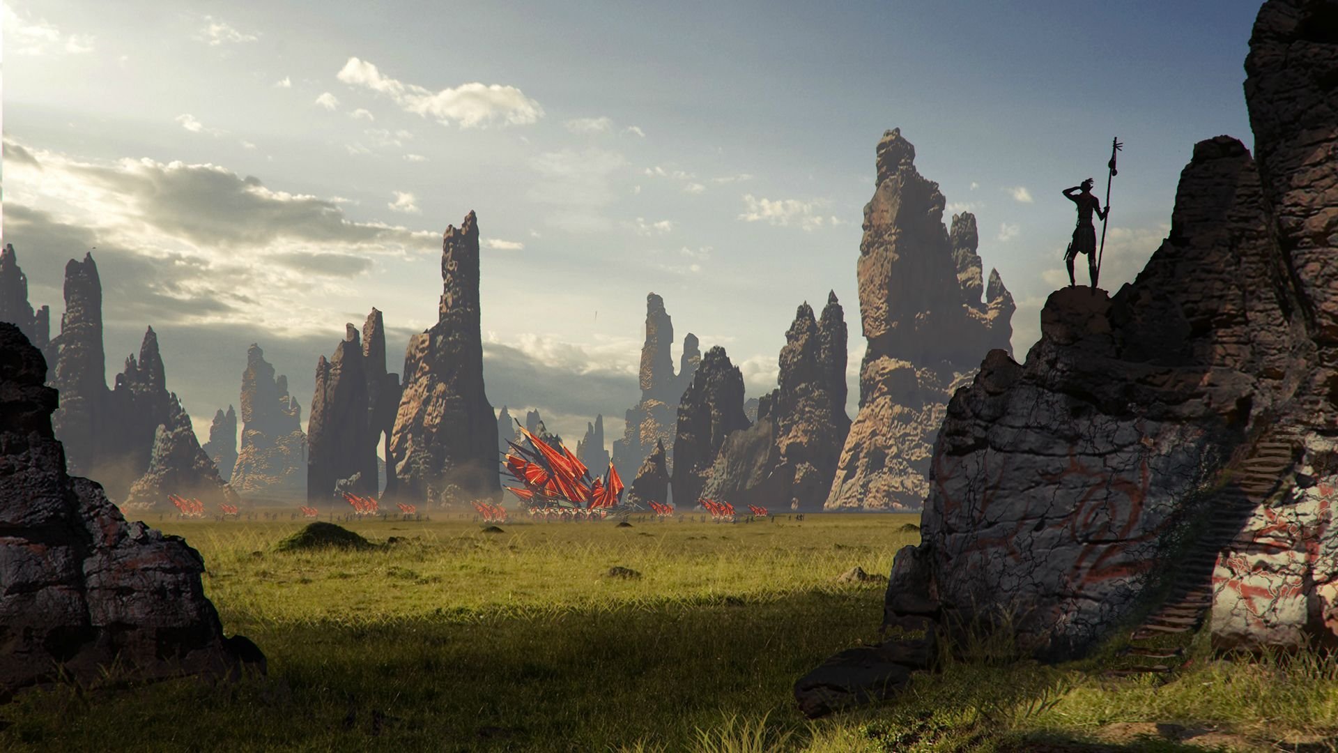 dragon age 3 inquisición arte conceptual rocas hierba asentamiento