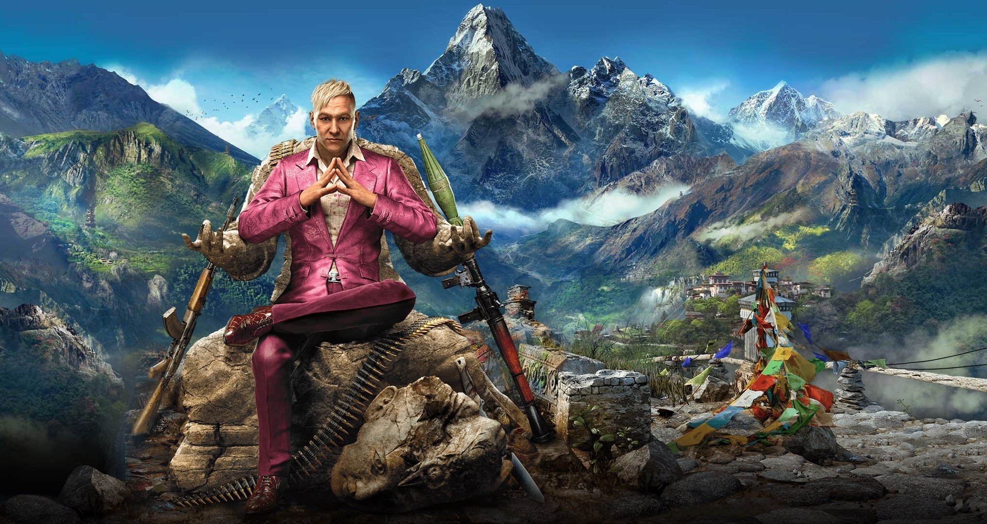 far cry 4 ubisoft weapon sky clouds mountain snow view kirata pagan min suit rpg statue