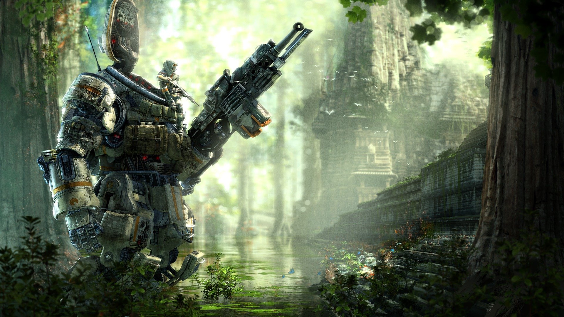 titanfall: expedition respawn entertainment electronic arts ea robots men titanium pilot buildings weapons hunter jungle industrial complex water dlc titanfall