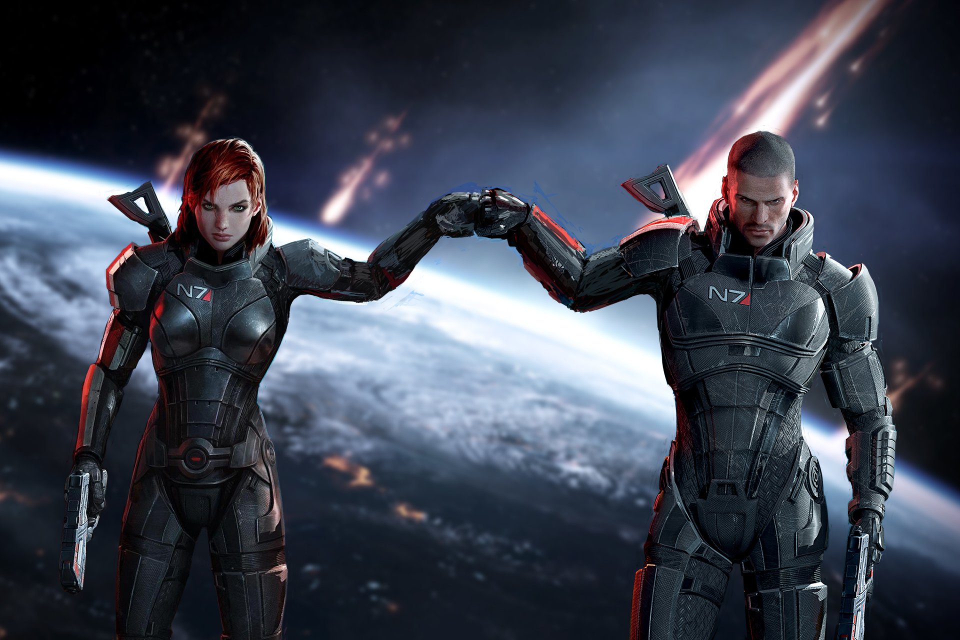 mass effect sztuka gra jane shepard john shepard zbroja broń