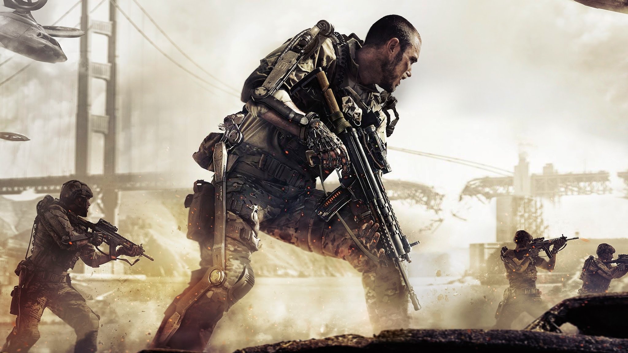 call of duty: advanced warfare activision sledgehammer games żołnierz wojskowy ekwipunek egzoszkielet most