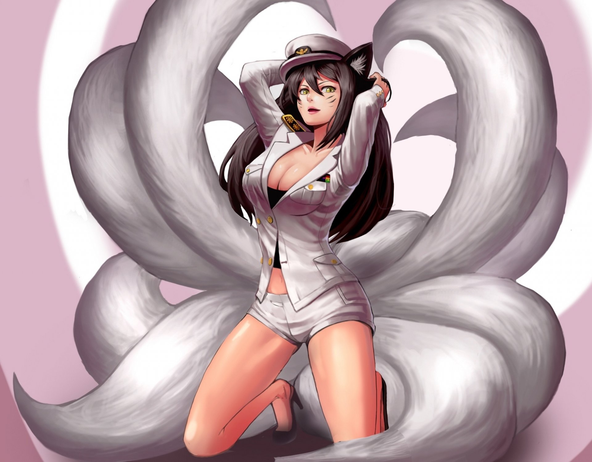 kunst goomrat mädchen ahri blick brust fuchs ohren schwänze form league of legends