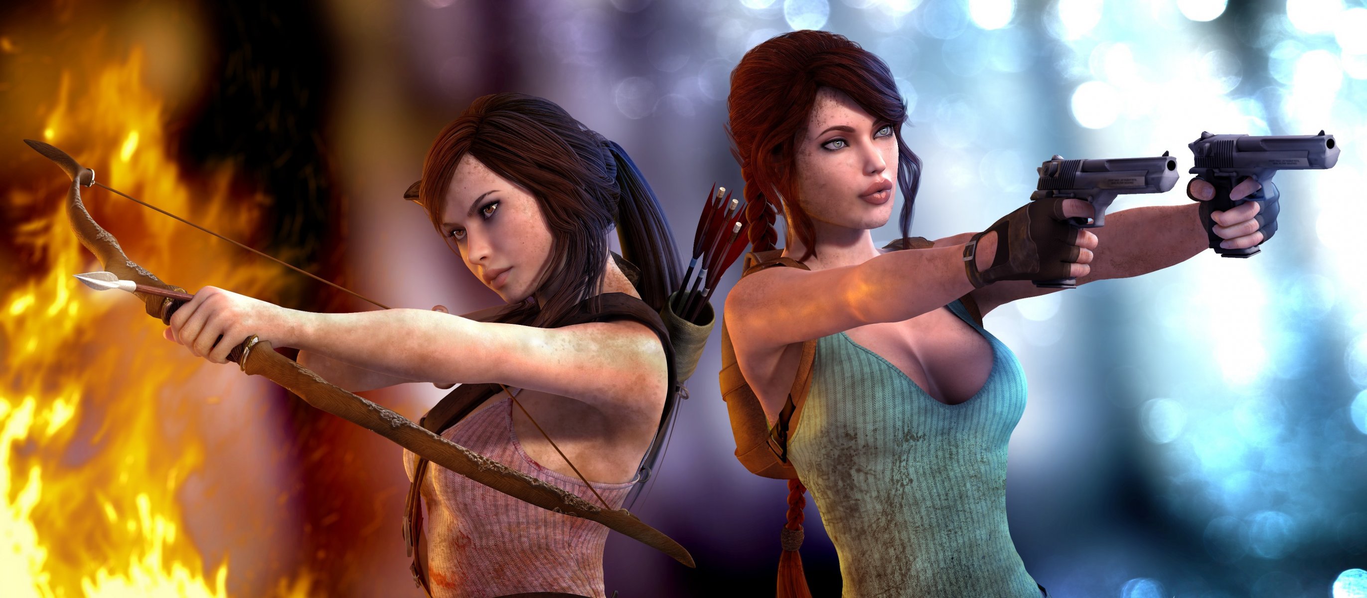 art tomb raider lara croft aicka filles pistolets arc feu