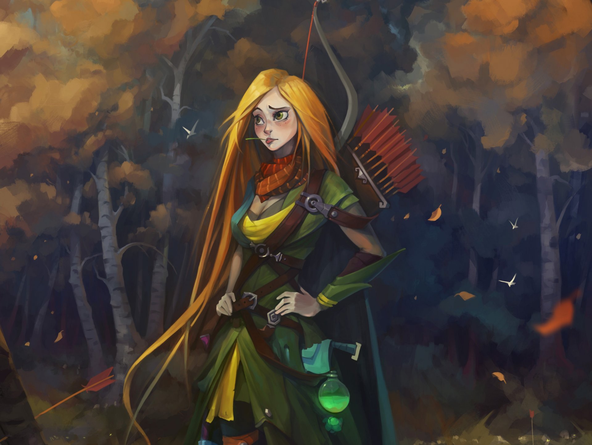 bosque arquera pelo arco flechas chica vestido windrunner dota 2 fan art fanart