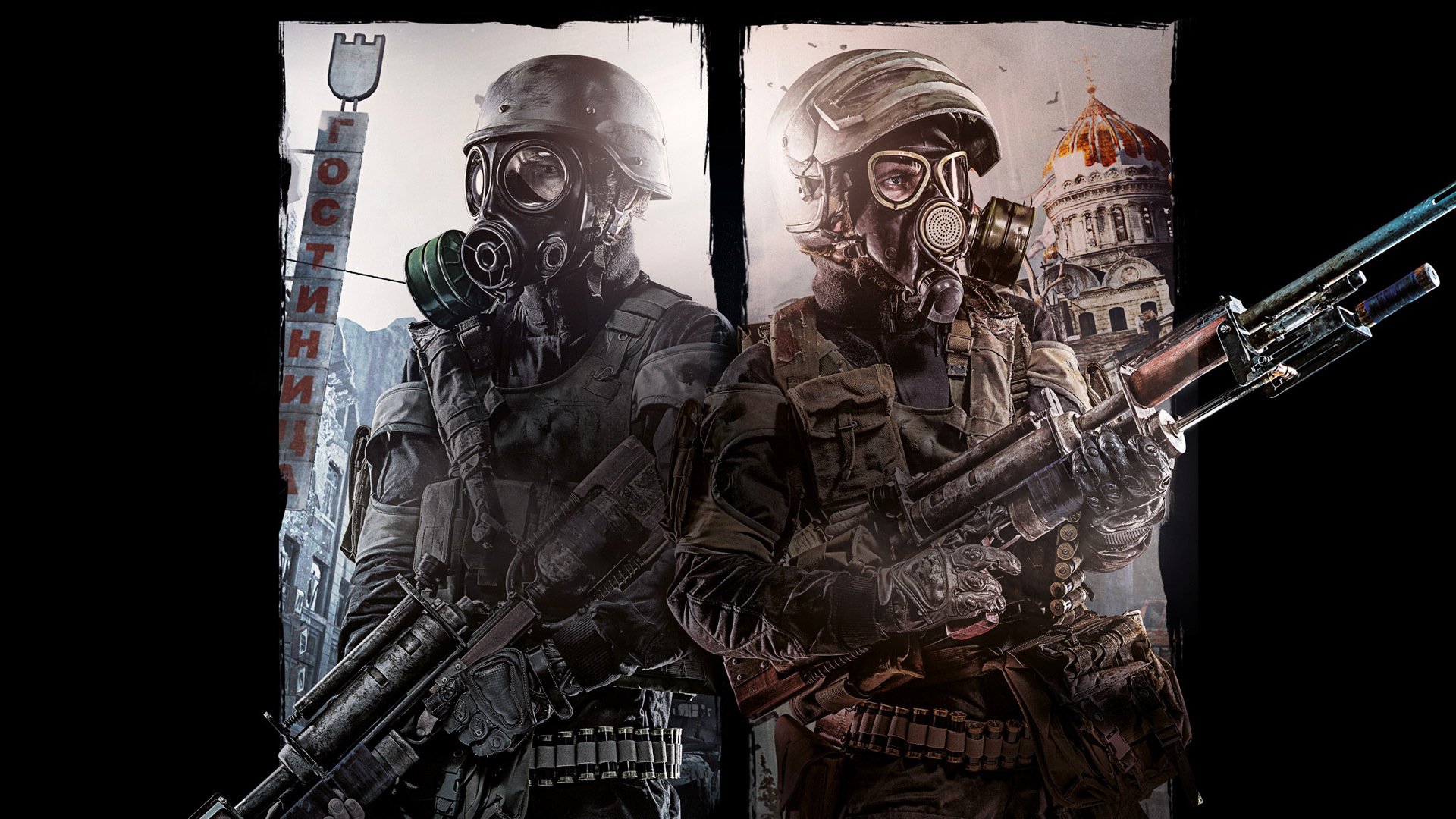 metro: redux metro 2033 metro: last light żołnierze wojownicy broń maski przeciwgazowe hełmy sprzęt kamizelki kuloodporne naboje hotel kościół niebo 4a games deep silver