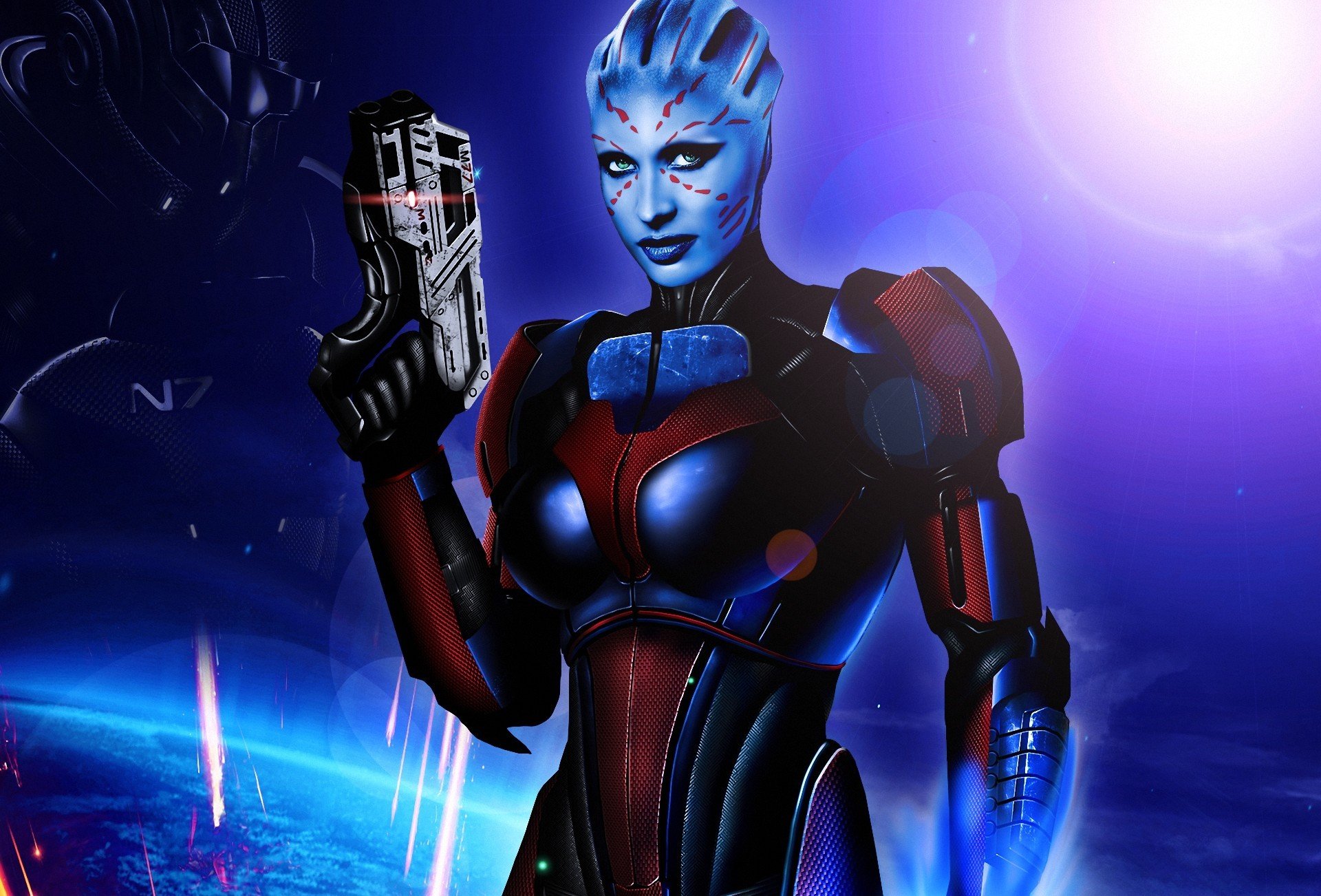 fan art mass effect azari fille arme armure