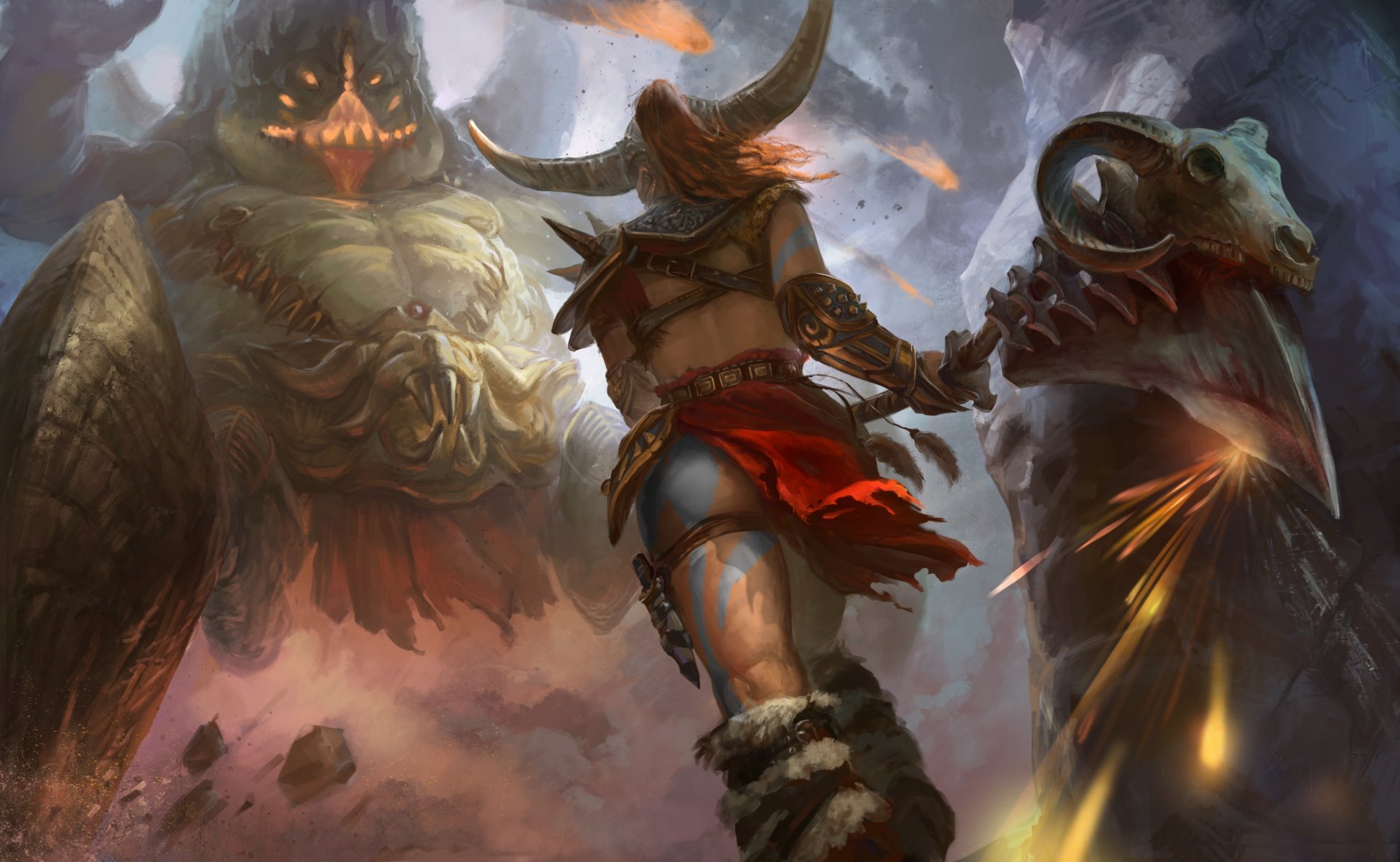 fiction game barbarian diablo 3 art girl weapon monster