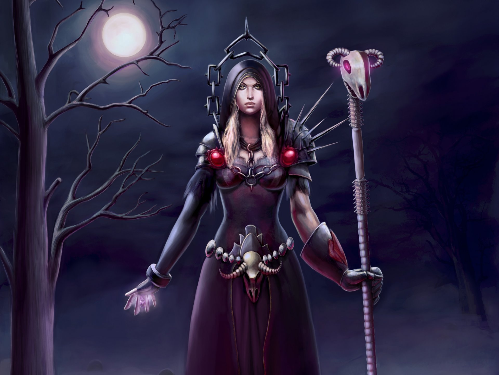 arte mondo di warcraft stregone ragazza luna notte bastone albero