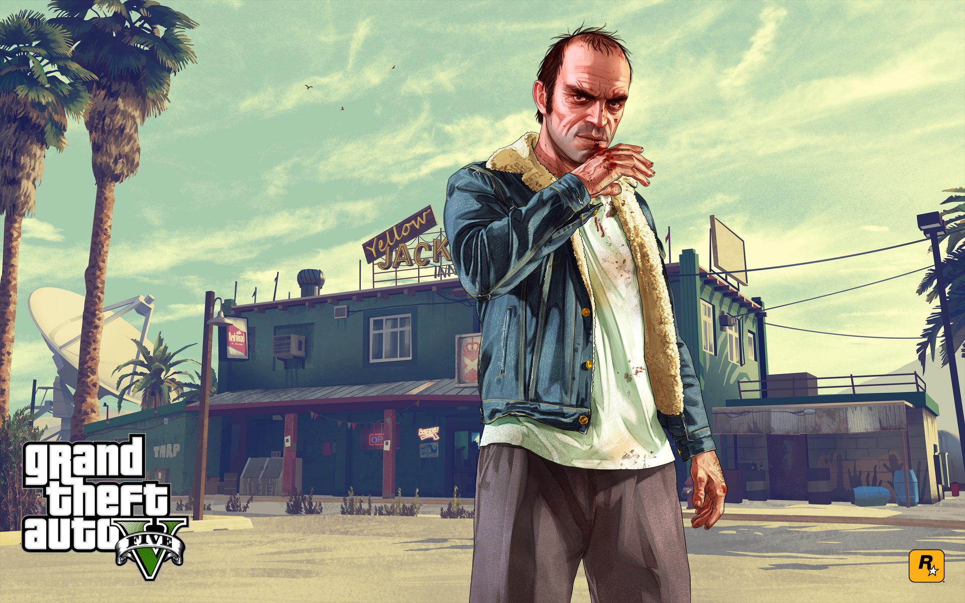 grand theft auto v trevor bar budynek art rockstar games palmy płyta gta