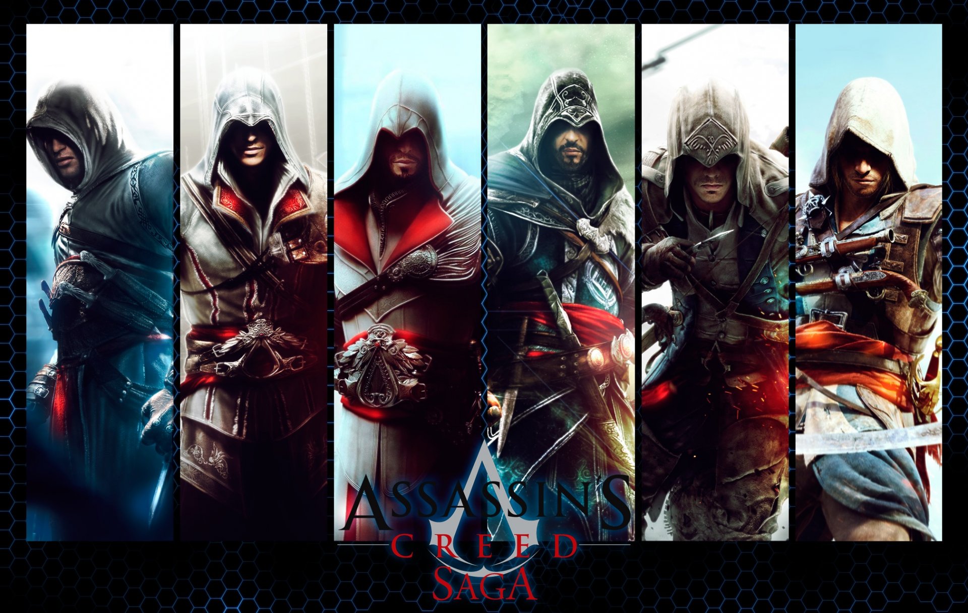 assassins creed spiel charaktere collage inschrift