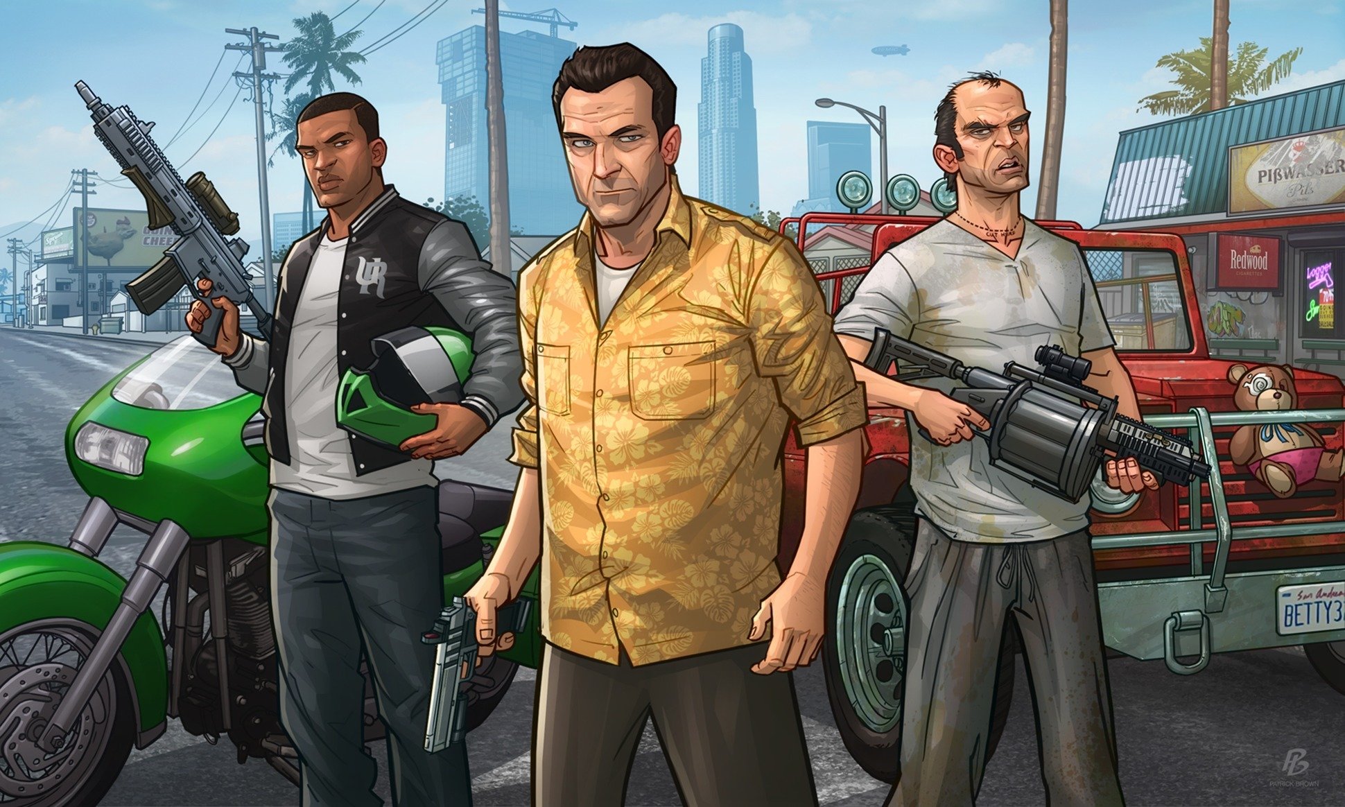 grand theft auto v rockstar games gta michael franklin trevor patrickbrown patrick brown art