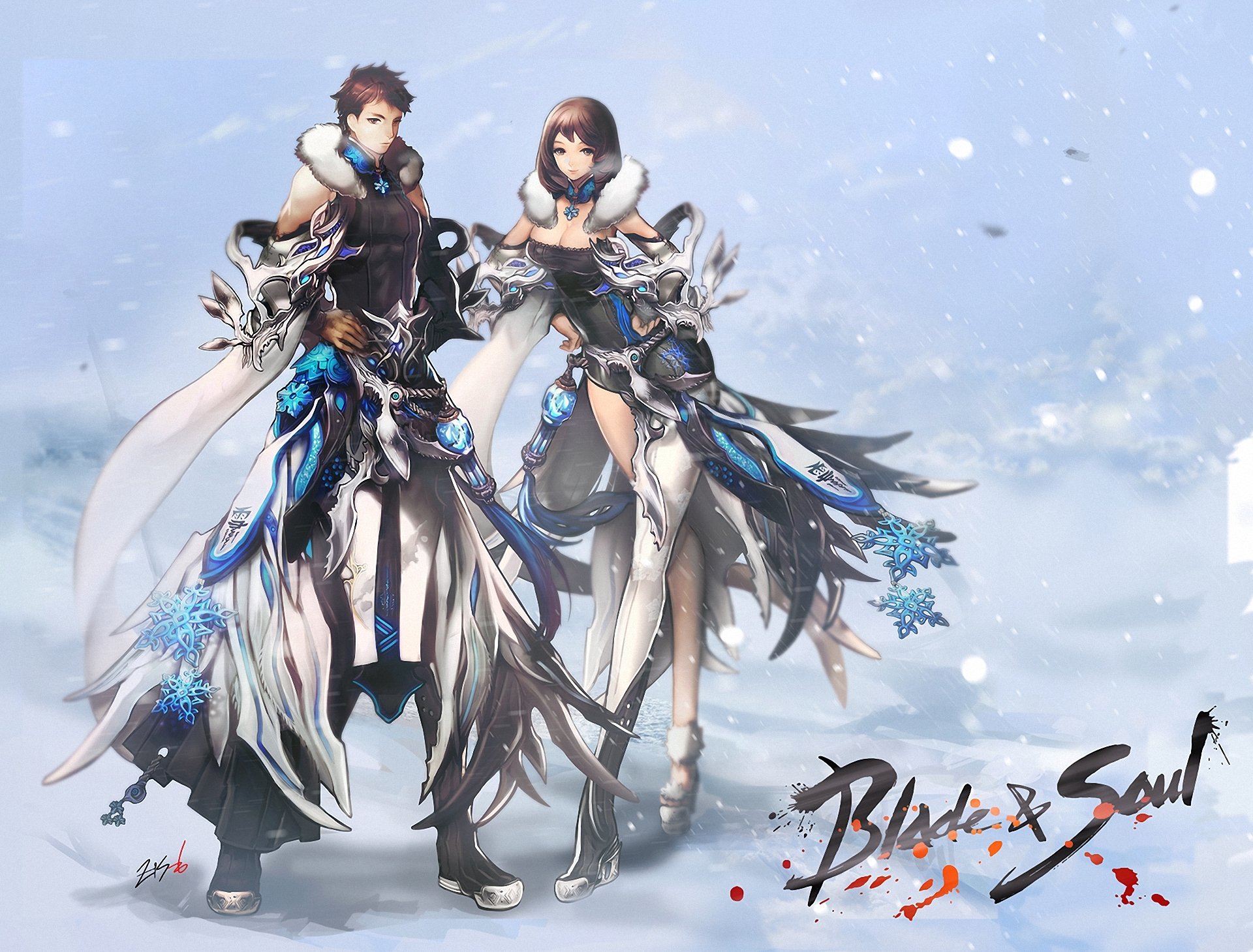 art zis blade & soul dziewczyna chłopak śnieg