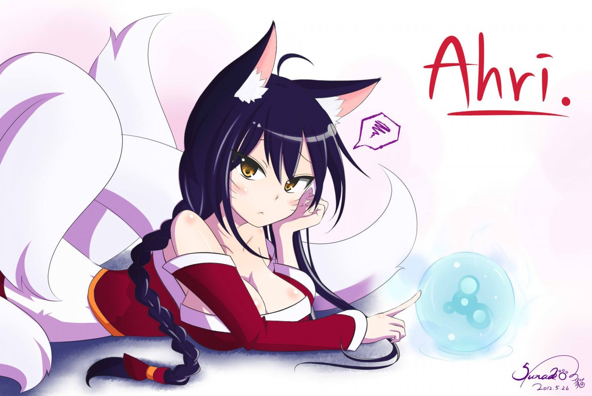 arte ragazza ahri sguardo si trova volpe orecchie code petto magia league of legends