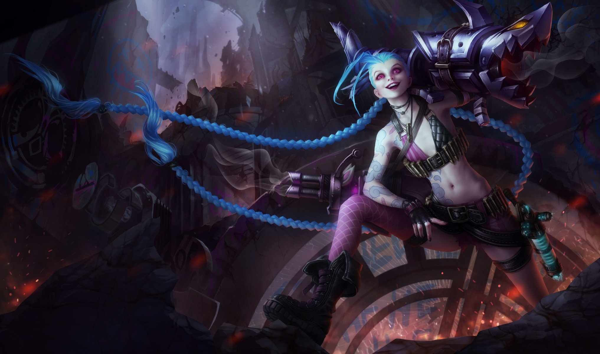 games art girl league of legends lol jinx weapon