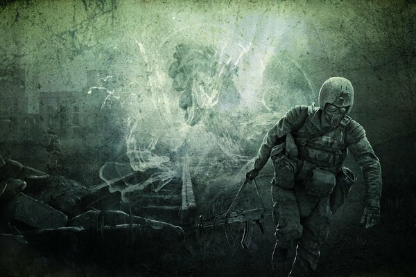 Image of a soldier from the computer game the Call of Pripyat