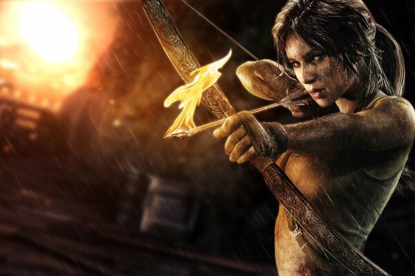 Lara croft with a burning arrow