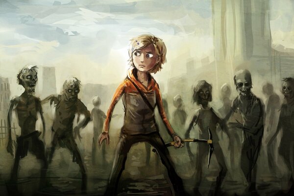 Molly en el fondo de los zombies del juego the Walking Dead
