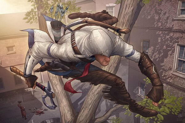 Picture cartoon man on a tree assassins creed 3