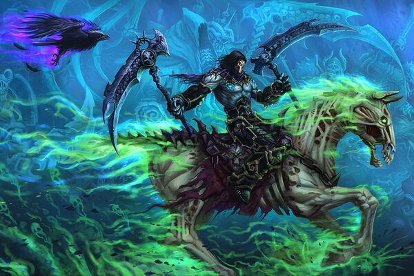 Fond d écran darksiders sur un cheval avec des armes