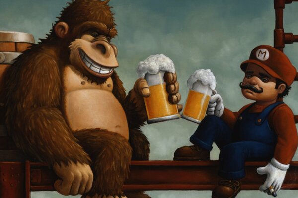 Donkey Kong y Mario barril cerveza bebida