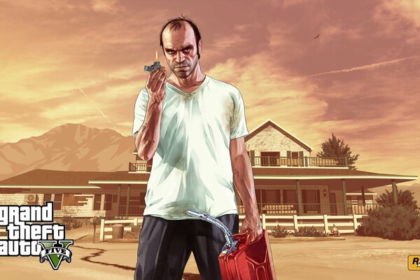 Trevor philips mit Benzinkanister und Feuerzeug