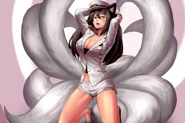 Ahri fox girl in white uniform