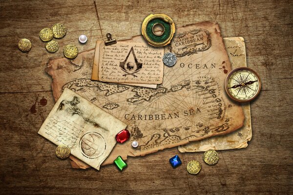 Mapa Monety i kompas z Assassin s Creed 4