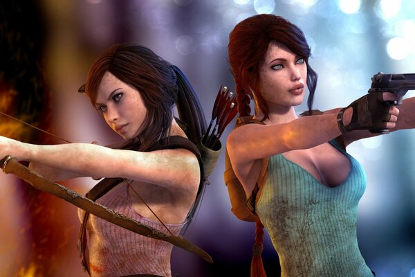 Tomb raider. Chicas con arcos y pistolas