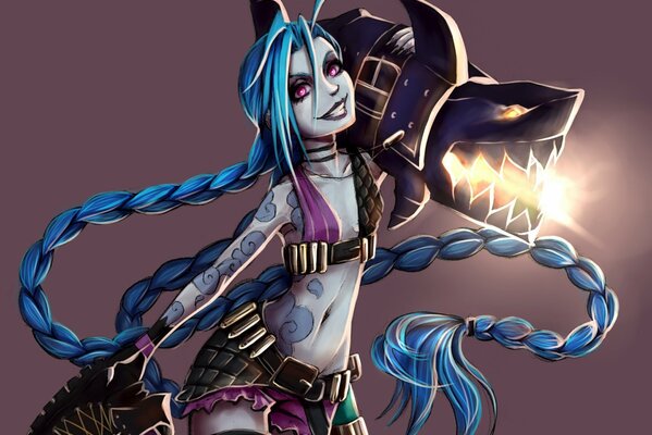 Jinx con el tiburón de League of Legends