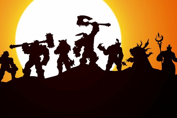 The warlords of Draenor against the sunset