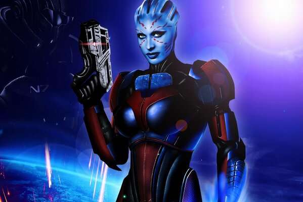 Arte chica mass Effect en el fondo del espacio