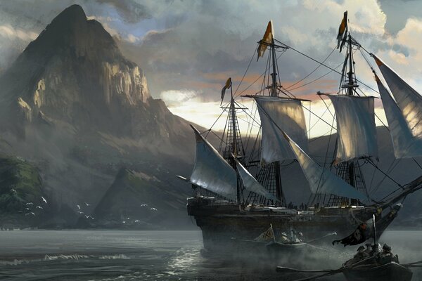 Assasin crede 4 black flag ship at sea