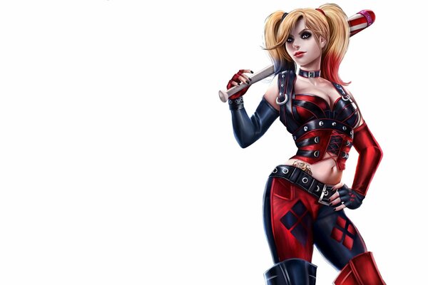 L aspetto del cattivo Harley Quinn con la mazza in mano