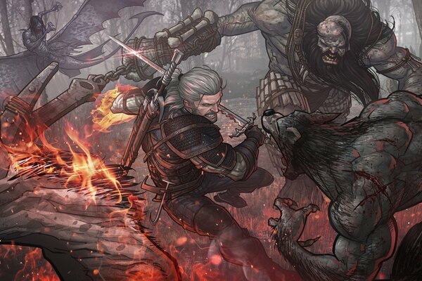 La battaglia di Geralt con i mostri della Caccia selvaggia