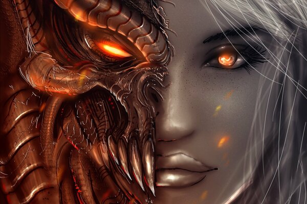 Fille de diablo 3 image d un démon et d un ange dans un visage